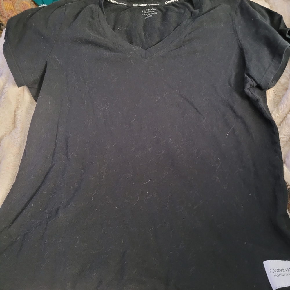 Calvin Klein Women's Black V-Neck Gym Top Rayon/Cotton 19" Pit To Pit